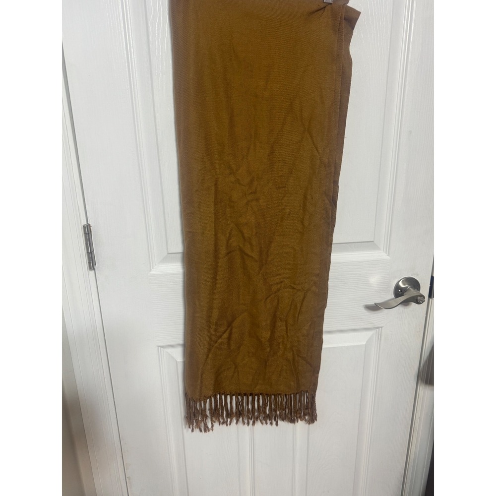 Mustard Yellow Pashmina Wrap Scarf with Tassel Fringe Solid Ochre Shawl